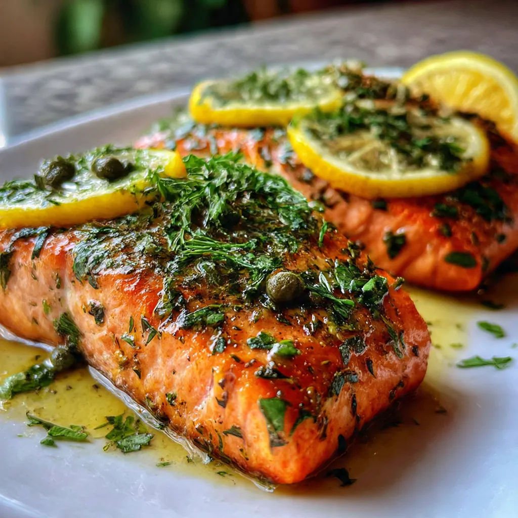 Lemon Herb Roasted Salmon - Final dish presentation